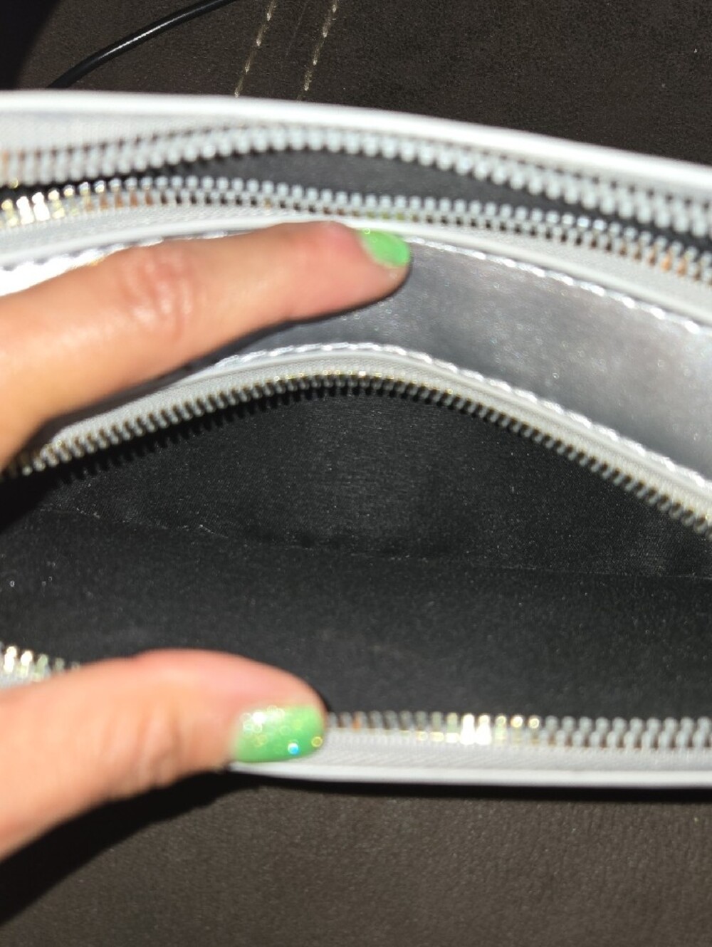 Kurt Geiger Metallic Silver Crossbody with Gold Logo - Picture 9 of 14